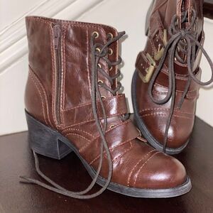 Pink & Pepper Brown Leather Lace Up Combat Boots